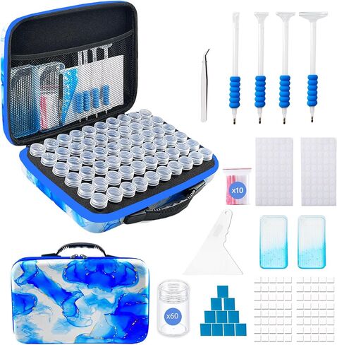 Diamond Art Storage Containers with Dot Drill Tools,60 Slots Bead Organizer Case for 5D DIY Art Kits, Portable Craft Box for Diamond Painting Accessories (Blue) in Saudi Arabia