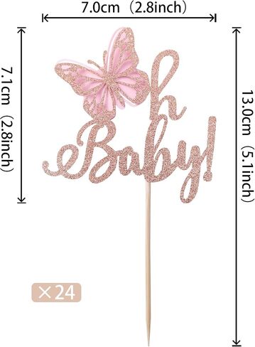 RSSTARXI 24 Pack Butterfly Cupcake Toppers - Glitter Baby Shower Cupcake Picks - Chids Birthday Party Decorations - Rose Gold in Kuwait
