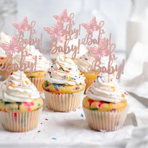 RSSTARXI 24 Pack Butterfly Cupcake Toppers - Glitter Baby Shower Cupcake Picks - Chids Birthday Party Decorations - Rose Gold in Kuwait
