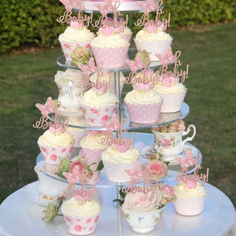 RSSTARXI 24 Pack Butterfly Cupcake Toppers - Glitter Baby Shower Cupcake Picks - Chids Birthday Party Decorations - Rose Gold in Kuwait