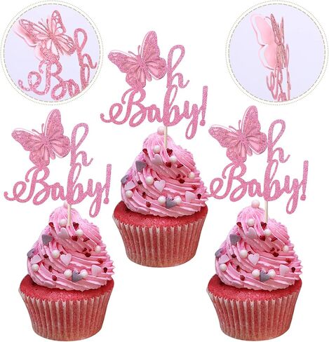 RSSTARXI 24 Pack Butterfly Cupcake Toppers - Glitter Baby Shower Cupcake Picks - Chids Birthday Party Decorations - Rose Gold in Kuwait