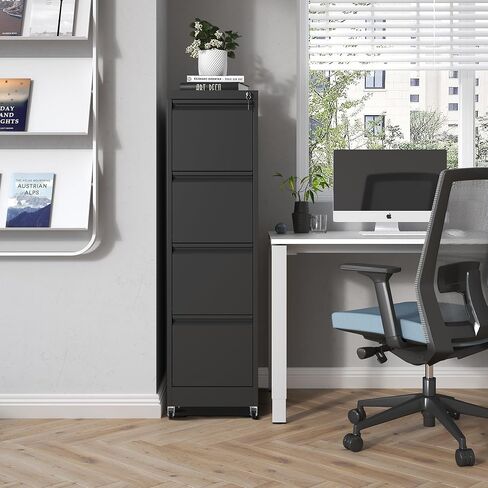 4 Drawer Mobile File Cabinet, Metal Filing Cabinet with Lock and Wheels, Home Office Rolling File Cabinets for Legal/Letter Hanging File Folders, Un-Assembled (Black) in Kuwait