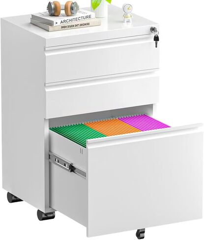 Superday Black File Cabinet 3 Drawer, Fully Assemble Metal Rolling Vertical Filing Cabinet with Wheels, Small Under Desk File Cabinets for Home Office in Saudi Arabia