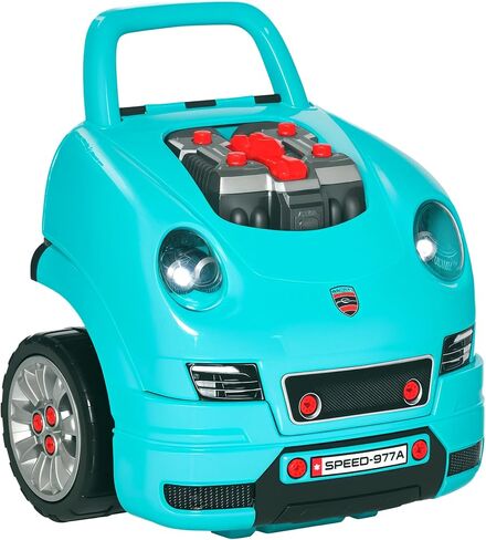 Qaba Truck Engine Toy, Kids Mechanic Set with Lights, Sounds, Steering Wheel and Horn, Pretend Car Service Station Play with 61-Piece Included, Toy Engine Building Kit for Kids Aged 3+, Red in Saudi Arabia