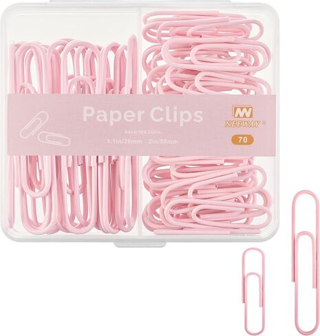 Colorful Paper Clips Assorted Sizes, Small and Large Paper Clips, 70 Count (Light Pink) in Kuwait