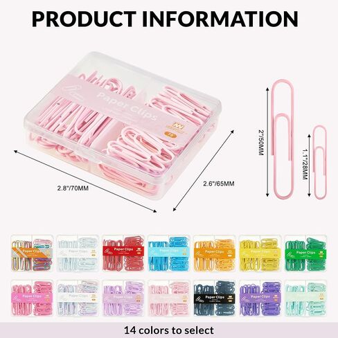 Colorful Paper Clips Assorted Sizes, Small and Large Paper Clips, 70 Count (Light Pink) in Kuwait