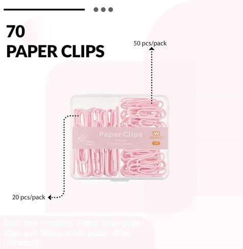 Colorful Paper Clips Assorted Sizes, Small and Large Paper Clips, 70 Count (Light Pink) in Kuwait