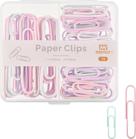 Colorful Paper Clips Assorted Sizes, Small and Large Paper Clips, 70 Count (Light Pink) in Kuwait