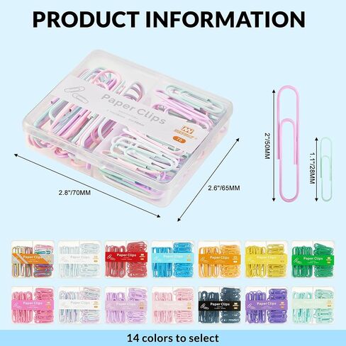 Colorful Paper Clips Assorted Sizes, Small and Large Paper Clips, 70 Count (Light Pink) in Kuwait