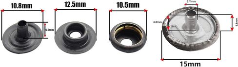 Trimming Shop 10 Sets 15mm Snap Fasteners with 4 Part Press Studs, Lightweight, Durable Metal Nickle Free Poppers for Leather Crafts, Jackets, Bags, Straps, Clothes Repair Gunmetal Black in Saudi Arabia