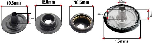 Trimming Shop 10 Sets 15mm Snap Fasteners with 4 Part Press Studs, Lightweight, Durable Metal Nickle Free Poppers for Leather Crafts, Jackets, Bags, Straps, Clothes Repair Gunmetal Black in Saudi Arabia