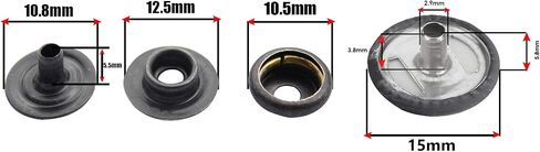 Trimming Shop 10 Sets 15mm Snap Fasteners with 4 Part Press Studs, Lightweight, Durable Metal Nickle Free Poppers for Leather Crafts, Jackets, Bags, Straps, Clothes Repair Gunmetal Black in Saudi Arabia
