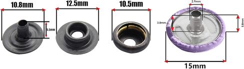 Trimming Shop 10 Sets 15mm Snap Fasteners with 4 Part Press Studs, Lightweight, Durable Metal Nickle Free Poppers for Leather Crafts, Jackets, Bags, Straps, Clothes Repair Gunmetal Black in Saudi Arabia