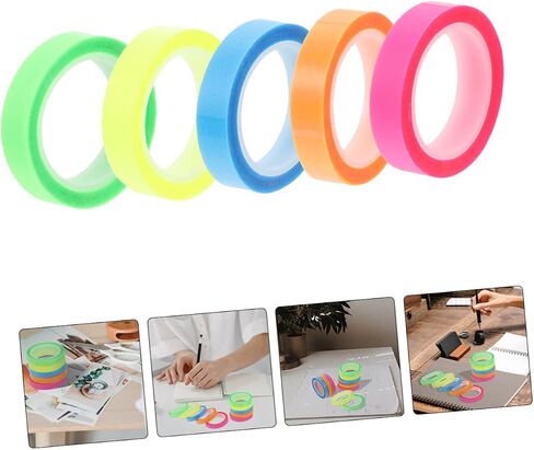 Gadpiparty 5 Rolls Highlighter Tapes أشرطة تمييز شفافة لسهولة وضع علامة على الصفحة الفصول الدراسية للمدارس والمنزل ألوان in Kuwait