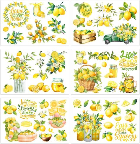 Rub on Transfers for Furniture Crafts Stickers: 6 Sheets Rub on Transfer for Furniture Decals Lemon Sticker UV DTF Transfer Stickers for Wood Glass Crafts DIY Home Decor (12 * 8 inches) in Saudi Arabia