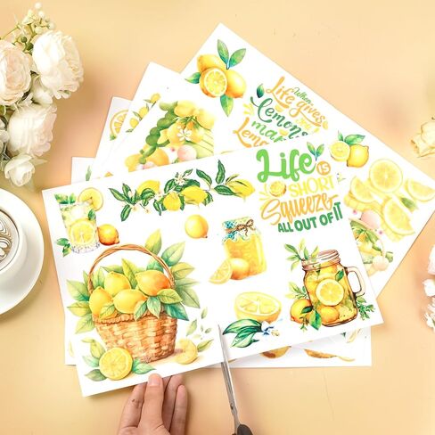 Rub on Transfers for Furniture Crafts Stickers: 6 Sheets Rub on Transfer for Furniture Decals Lemon Sticker UV DTF Transfer Stickers for Wood Glass Crafts DIY Home Decor (12 * 8 inches) in Saudi Arabia