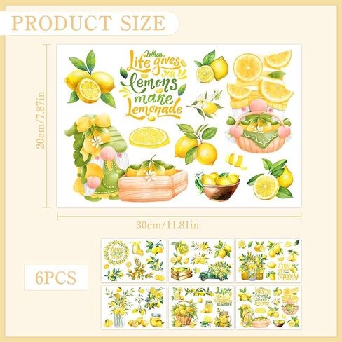 Rub on Transfers for Furniture Crafts Stickers: 6 Sheets Rub on Transfer for Furniture Decals Lemon Sticker UV DTF Transfer Stickers for Wood Glass Crafts DIY Home Decor (12 * 8 inches) in Saudi Arabia
