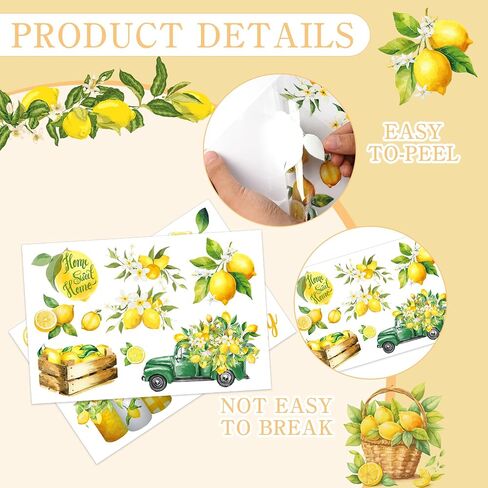 Rub on Transfers for Furniture Crafts Stickers: 6 Sheets Rub on Transfer for Furniture Decals Lemon Sticker UV DTF Transfer Stickers for Wood Glass Crafts DIY Home Decor (12 * 8 inches) in Saudi Arabia