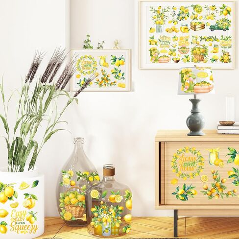 Rub on Transfers for Furniture Crafts Stickers: 6 Sheets Rub on Transfer for Furniture Decals Lemon Sticker UV DTF Transfer Stickers for Wood Glass Crafts DIY Home Decor (12 * 8 inches) in Saudi Arabia