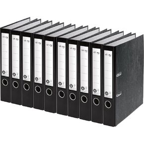 VON Leitz 10530095 A4 Folder, 100% Recycled Paper, 80 mm Spine Width, for 600 Sheets, Blue Angel & FSC Certified, for School, Study & Home, Black, Pack of 10
