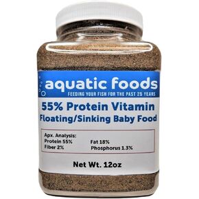 Aquatic Foods Inc. 55 ٪ البروتين فيتامين غني ميكرو العائمة/البطيء الغارق للأطفال والطعام من أجل cichlids ، الأسماك المجتمعية ، أسماك الأطفال Koi & Pond ، جميع الأسماك الاستوائية السمك ... 12 أوقية جرة