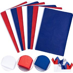 Whaline 120 Sheet 4th of July Patriotic Tissue Paper Crepe White Blue Red Gift Wrapping Papers American Flag Colors Wrap Paper Independence Day Supplies for Veterans Day Art Crafts, 15 x 20 Inch