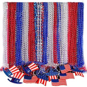 100PCS 4th of July Accessories Necklace- Red White And Blue Accessories, 4th of July Beads, American Flag Necklace Party Favors