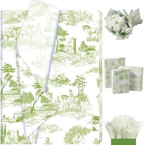 100 Sheet Vantage French Toile Tissue Paper, Countryside Horses, Bridges and Trees Village Toile Gift Wrapping Paper for Birthday Wedding Gift Bags Party Supplies, 13.8 x 19.7 Inch (Black)