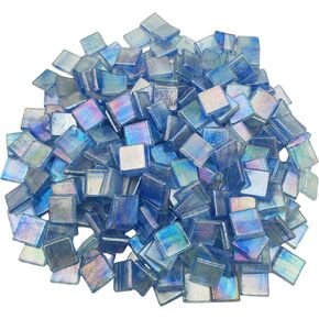1.1 LB Ice Jade Mosaic Tiles, 0.59“ Square Glass Mosaic Pieces for Art Crafts,250PCS Easy Cut Painting Mosaic Puzzle Material Cut Handmade (Iridescent Sapphire Blue)