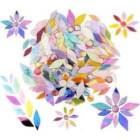 Lanyani Iridescent Petal Mosaic Tiles, Hand-Polished Stained Glass Tile for Flower Designs, Vibrant Glass Mosaic Pieces Assortment for DIY Crafts & Home Decor, 150 Pieces of Tile