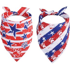2pcs 4th of July Dog Bandanas, Triangle Reversible Independence Pet Scarf Patriotic American Flag Bandanas Outfit Costume Accessories for Small Medium Large Dogs