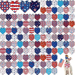 Sanwuta 120 Pcs Patriotic Dog Bandana Bulk 4th of July Dog Bandanas Independence Day Pet Scarf Soft Triangle Scarfs for Small and Medium Pets, 30 Styles