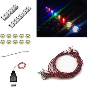 10 PCS/Pack Colorful LED Lighting Kit, DIY Brick Lighting Brick, Compatible with Lego Building Blocks Models, Led Light Accessories USB Power (White)