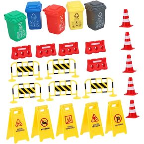 1Set Miniature Traffic Sign Models Educational for Early Learning Includes Cones Barricades Warning Signs Trash Bins for