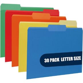 30 Pack File Folder Letter Size Colored File Folders Manila 1/3-Cut Tab Filing Folder for Documents Files Paper Organization, 5 Color