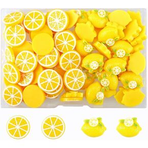 SaktopDeco 90 PCS Resin Lemon Fake Lemon Slices with No Holes Flat Back Resin Fruit Charms Bulk Embellishments for Crafts Accessories