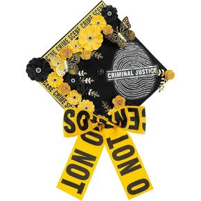 Criminal Justice DIY Graduation Cap Decorations Glitter Grad Cap Topper Grad Accessory Kit Included Paper Flowers Gold Leaves Butterflies Crime Scene Printed Bows Fingerprint Stickers for Hat