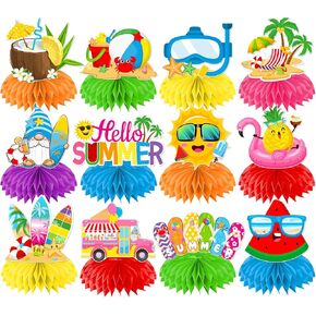Summer Decorations Honeycomb Centerpieces, 12Pcs Beach Party Decor Table Decorations 3D Summer Honeycomb Centerpieces for Home Office, Summer Pool Beach Party Decorations