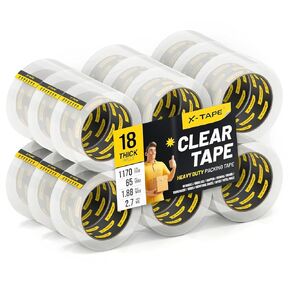 X-Tape Clear Packing Tape (18 Rolls / 1170 Total Yards) Heavy Duty Packaging Tape for Shipping, Moving, Sealing and Refills, 65 Yards, 2.7mil Thick, 1.88 inches Wide