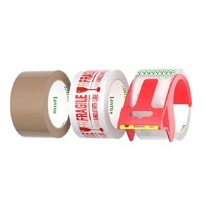 Multi-Purpose Packing Tape Set - Fragile Warning, Clear & Brown Combo with Dispenser for Secure Shipping Moving Office Home 164 ft x 1.88"