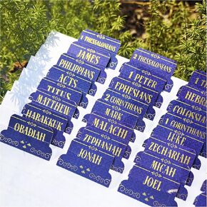 Laminate Bible Tabs for Men, Women, Him, Her, Husband, Wife Gold Foil Embossing Index Tabs, Journaling Supplies with 80 Tabs (66 Old and New Testament Tabs, 14 Blank), Easy to Read and Apply