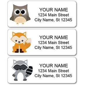 Personalized Return Address Labels, Cute Woodland Animals, 60-1000 Custom Self-Adhesive Stickers
