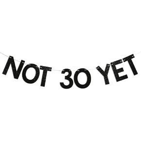 Not 30 Yet Banner - Last Year In My 20s, Happy 29th Birthday Banner, Cheer to 29 Years, Funny 29th Birthday Party Decorations Black Glitter