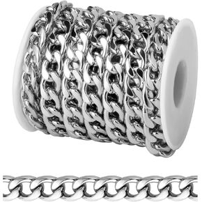 [16.5 FT] 18K Gold Plated Curb Chain for Jewelry Making, 9.8mm Wide 304 Stainless Steel Cuban Link Chain Roll Bulk for DIY Jewelry Making Craft