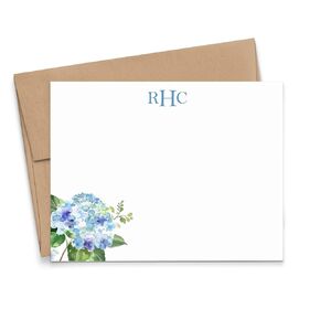 Personalized Blue Hydrangea Monogrammed Stationery, FLAT Monogram Note Cards With Flowers, Watercolor Floral Notecards With Envelopes, Elegant Stationary With Name, Your Choice Of Colors And Quantity