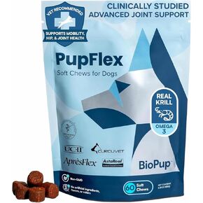 PupFlex+ Dog Joint Supplement – Chewable Hip & Joint Support with UC-II® Collagen, CurcuVET®, Krill Omega-3 – Arthritis Relief for Small, Medium, Large Dogs (60ct) – Vet Certified