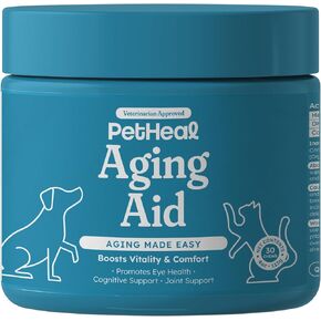 PetHeal Aging Aid Chews for Senior Dogs - Vet-Reviewed - Supports Joints, Energy & Vision with Hemp, DHA, Blueberry & Spinach | Fights Inflammation & Promotes Vitality | 30 Pork-Flavored Soft Chews