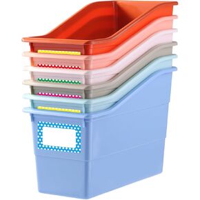 6 Pack Durable Plastic Book and Binder Holder with Labels, Files Book Bins for Classroom, Vertical Storage Book Organizer Folder Office Classroom Organization Containers Supplies