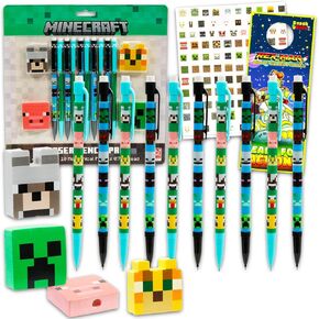 Minecraft 10 Count Mechanical Pencils for Classroom Set - School Supplies Bundle with 10 Pencils, 4 Erasers, Plus Stickers, More School Supplies for Kids, Boys, Girls