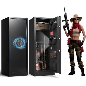 10-14 Gun Safe for Rifles and Pistols, Rifle Safes for Home, Long Gun Cabinet for Shotgun, Large Gun Locker with Quick Access Password Lock, Dual Alarm & Mute, Assembly Required